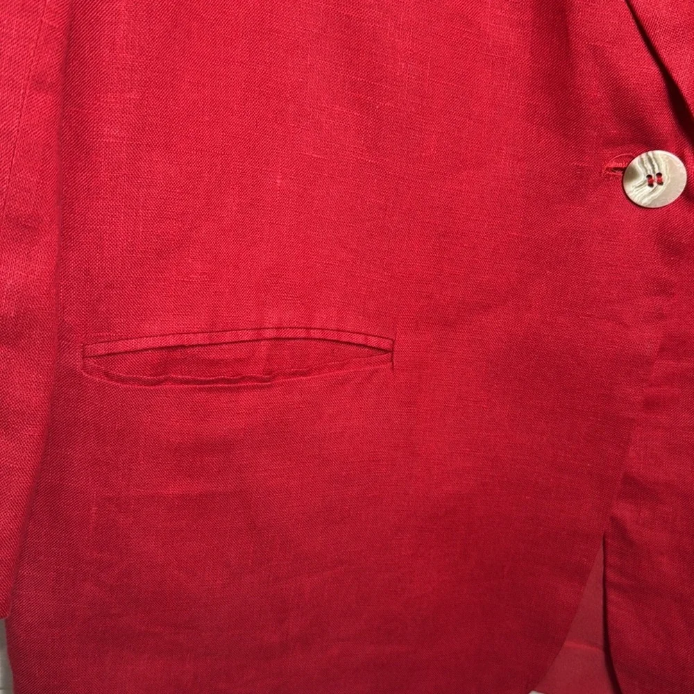 International Scene 1980s Red Linen One Button Blazer Size 14 - Picture 3 of 11